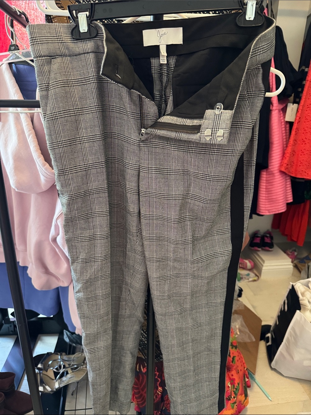 Joie Black and Gray Glen Plaid Trousers with Side Stripe